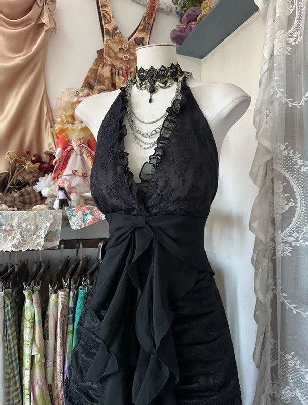Black Halter V Neck Long Prom Dress,Long Evening Gowns fg7149