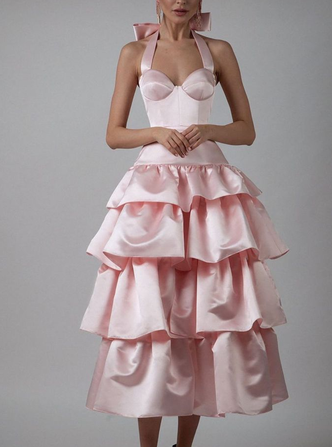Elegant Formal Sleeveless Satin Evening Dress Pink      fg4400