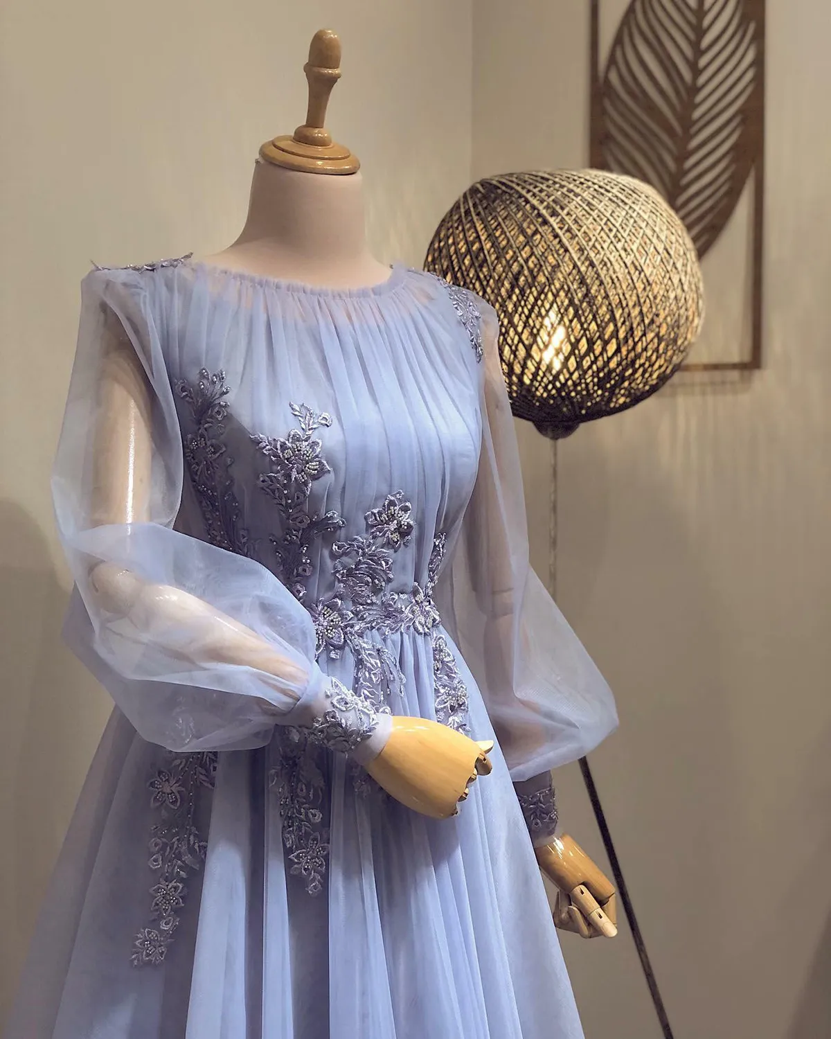 Lilac A-line Prom Dresses Appliques Lace Beading Tulle Long Sleeves Formal Evening Party Gowns fg6674