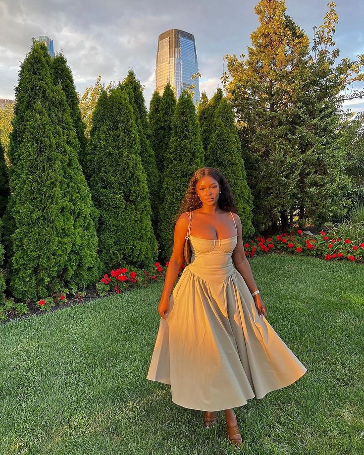 Vintage Elegant Solid Mid Length Evening Dress fg6992