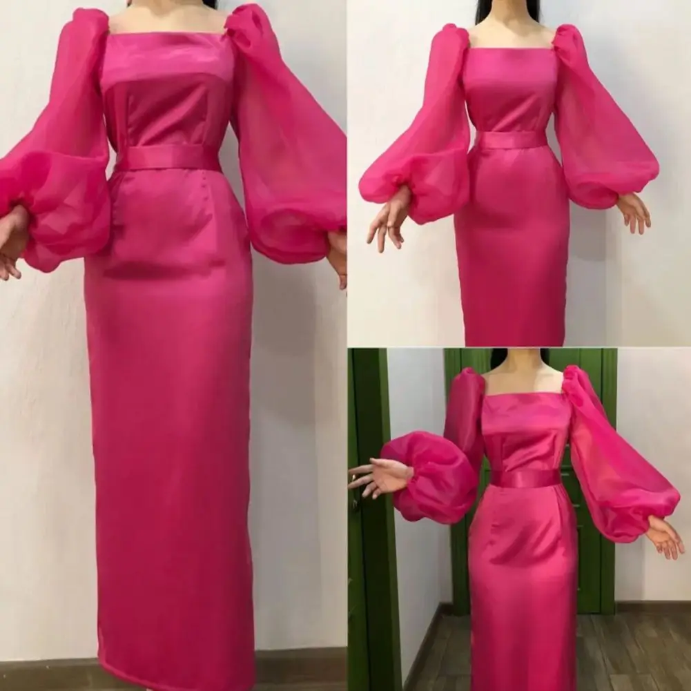 Women's Square Neckline Evening Dresses Long Sleeve Tulle Prom Party Dress fg6231