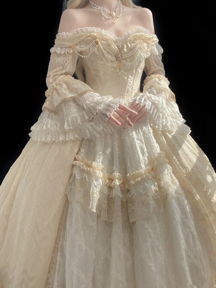 A Line Off Shoulder Ball Gown Wedding Dress Lace Princess Dress fg7293