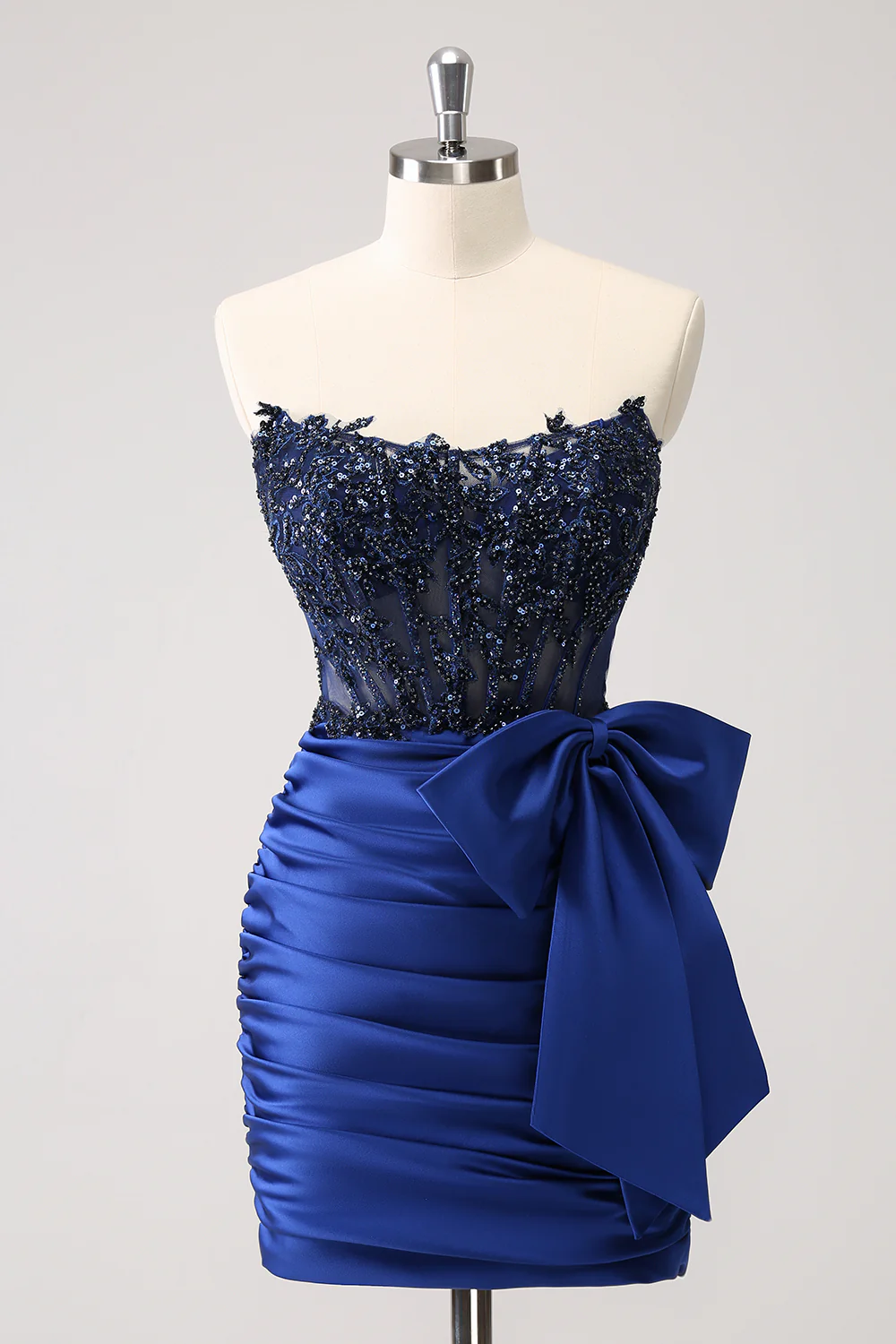 Tight Strapless Pleated Short Homecoming Dress with Bow fg6263