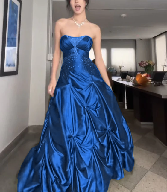 Long Green Satin Sleeveless Party Dress Formal Gown     fg5957