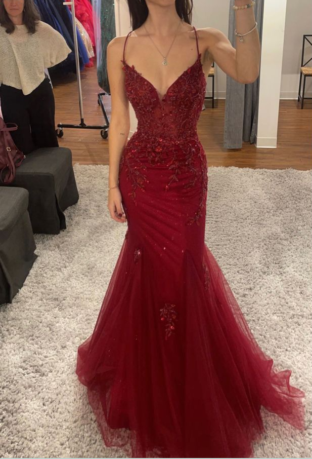 Burgundy Mermaid Long Prom Dresses Formal Evening Dress fg7621