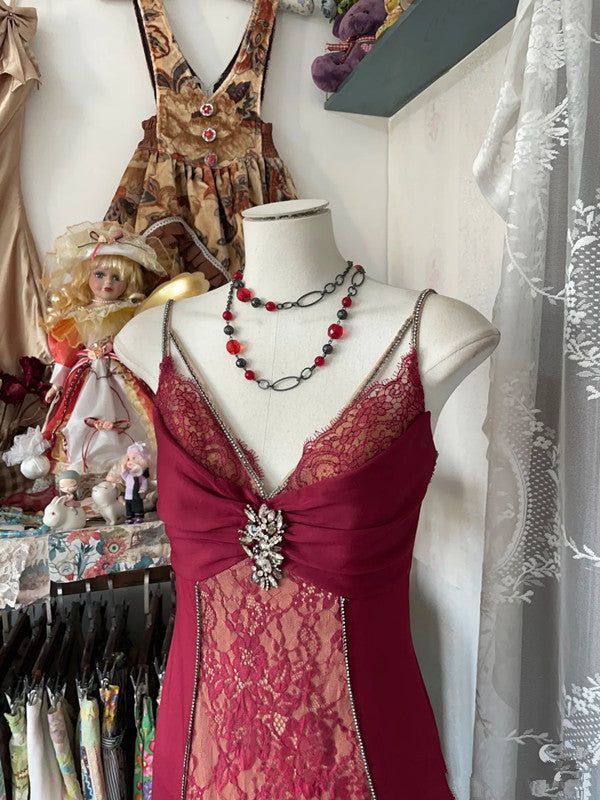 V Neck Lace Burgundy Long Prom Dress Mermaid Evening Party Gown fg6916