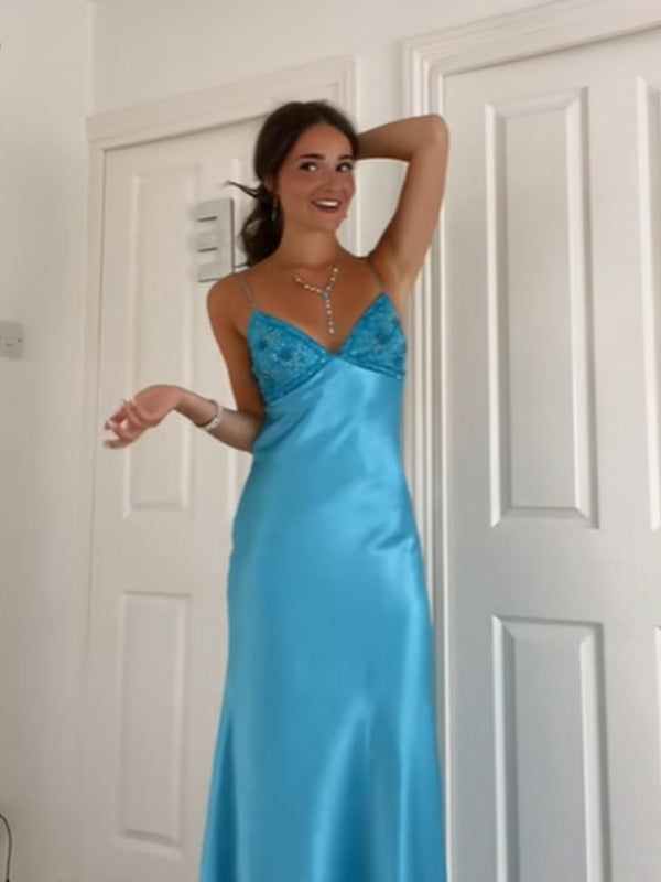 Long Evening Prom Dresses, Custom Blue Prom Dress fg6364