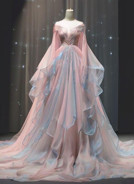 Ball Gown Off The Shoulder Pink Chiffon Long Prom Dress Evening Dresses fg8529