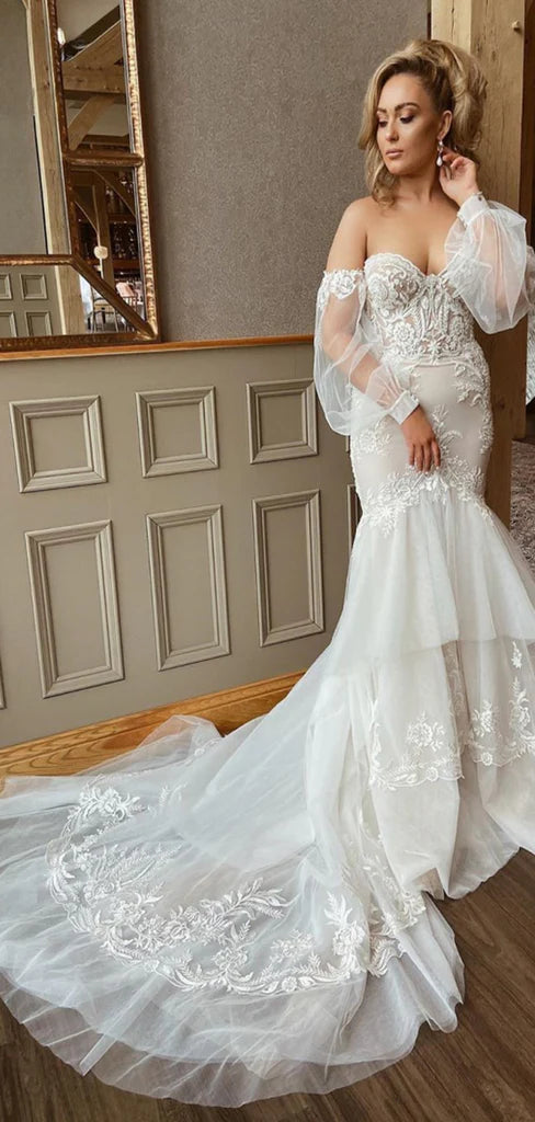 Charming Mermaid Lace Vintage Fashion Modest Wedding Dresses fg2559