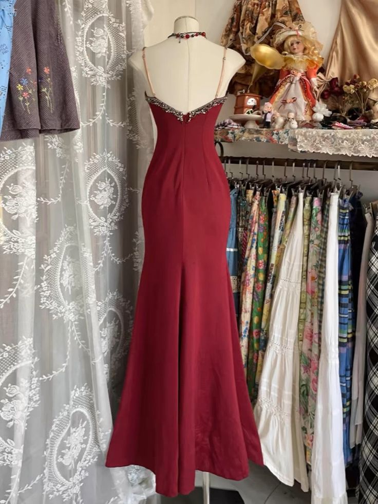 V Neck Lace Burgundy Long Prom Dress Mermaid Evening Party Gown fg6916