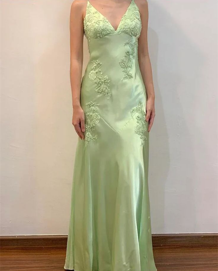 Green Vintage V Neck Beading Long Party Dress Formal Wear Dresses fg6921