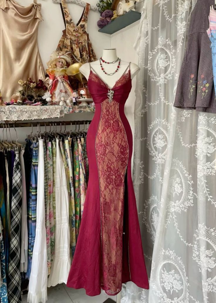 V Neck Lace Burgundy Long Prom Dress Mermaid Evening Party Gown fg6916