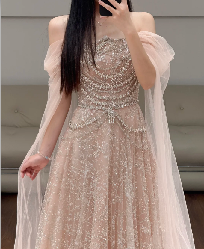 Off The Shoulder Tulle Pink Prom Party Dress Evening Dress Birthday Dress fg8612