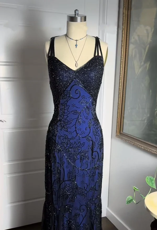 Perlenbesetztes Vintage-Kleid mit langem Abschlussball-Partykleid, formelles Kleid, Abschlusskleid fg8354