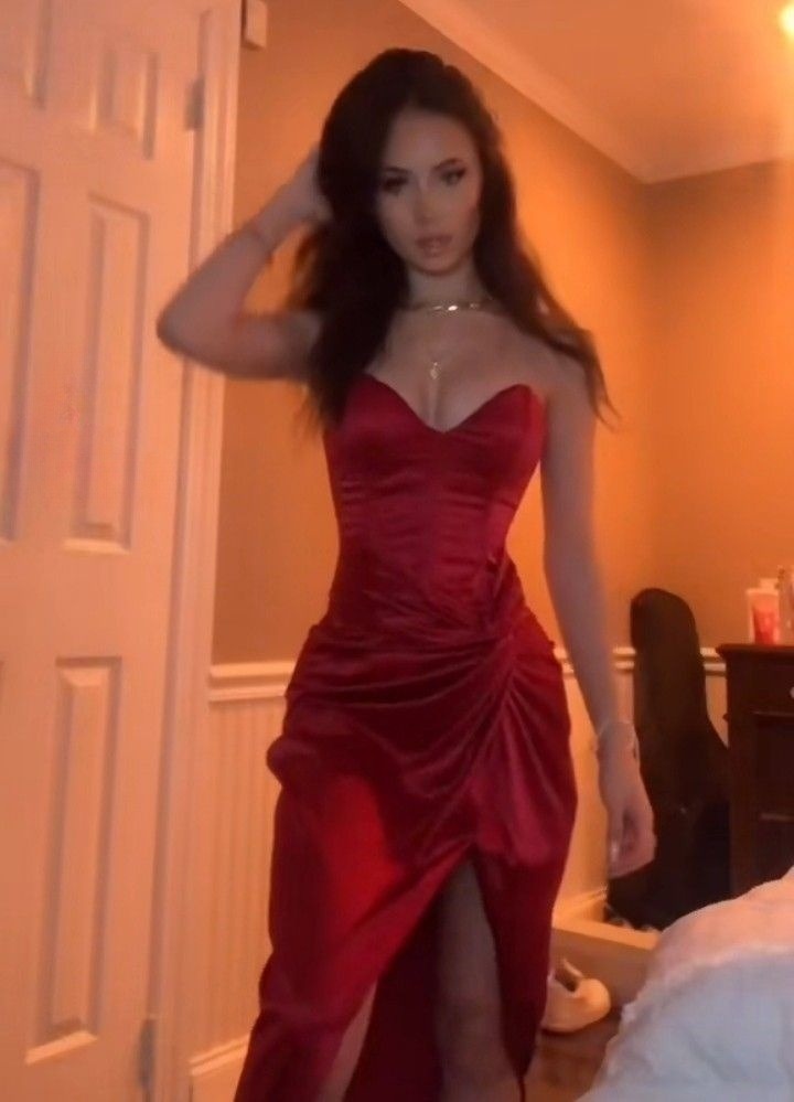Burgundy Strapless Long Prom Dress Evening Dress With Slit fg7419