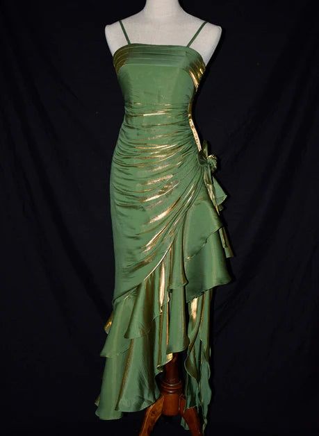 Charming Mermaid High Low Satin Straps Party Dress Vintage Style Prom Dress fg5848