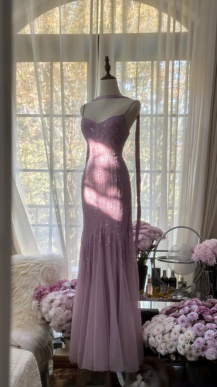 Purple Elegant Mermaid Spaghetti Strap Tulle Sequin Prom Dress Evening Gown fg7613