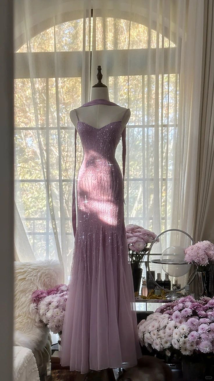 Purple Elegant Mermaid Spaghetti Strap Tulle Sequin Prom Dress Evening Gown fg7613