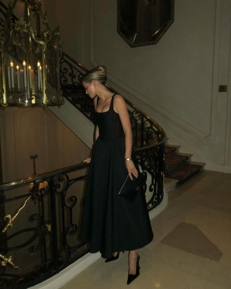 A Line Black Evening Dress Ankle Length Prom Dresses fg7568