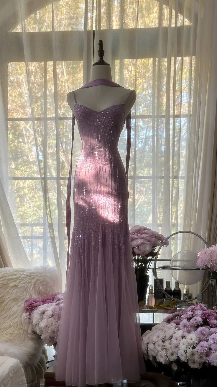 Purple Elegant Mermaid Spaghetti Strap Tulle Sequin Prom Dress Evening Gown fg7613