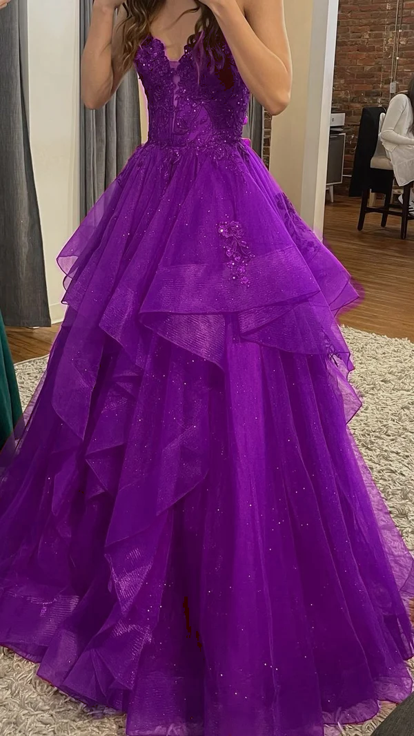 Burgundy Shinny Tulle A-Line Long Prom Dress Evening Party Dresses fg7644