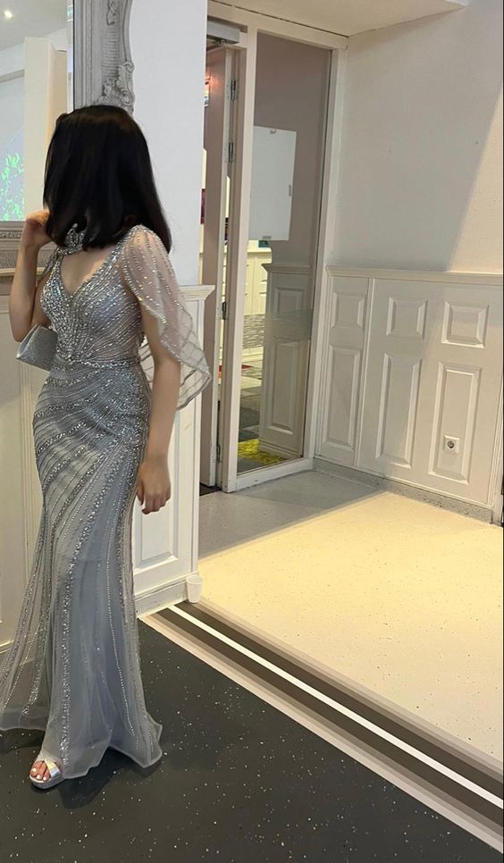 Grey Long Evening Dress Prom Dresses Formal Princess Dress fg5594