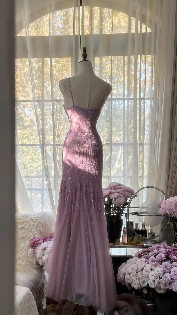 Purple Elegant Mermaid Spaghetti Strap Tulle Sequin Prom Dress Evening Gown fg7613
