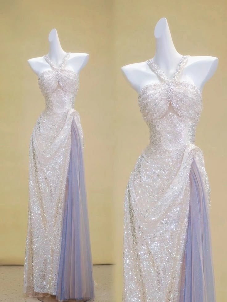 A-Linie Pailletten Neckholder Ballkleid Formelles Abendkleid fg7627