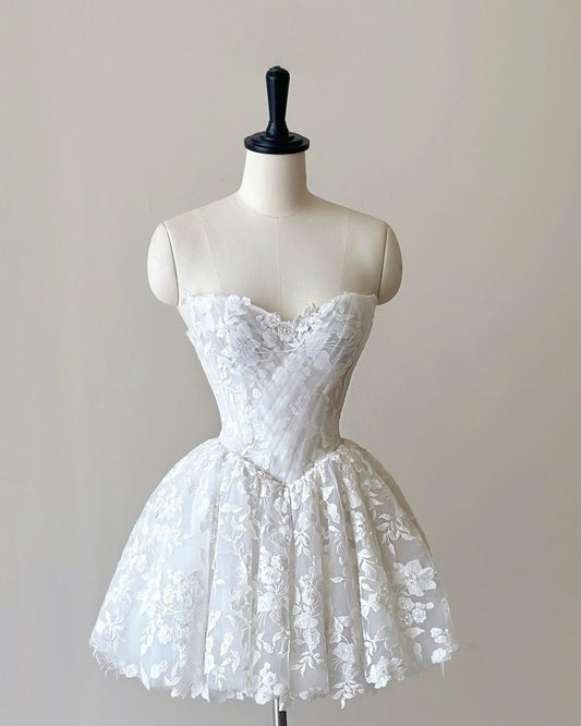 A Line White Short Wedding Dress Homecoming Dress Short Party Dress    fg7686