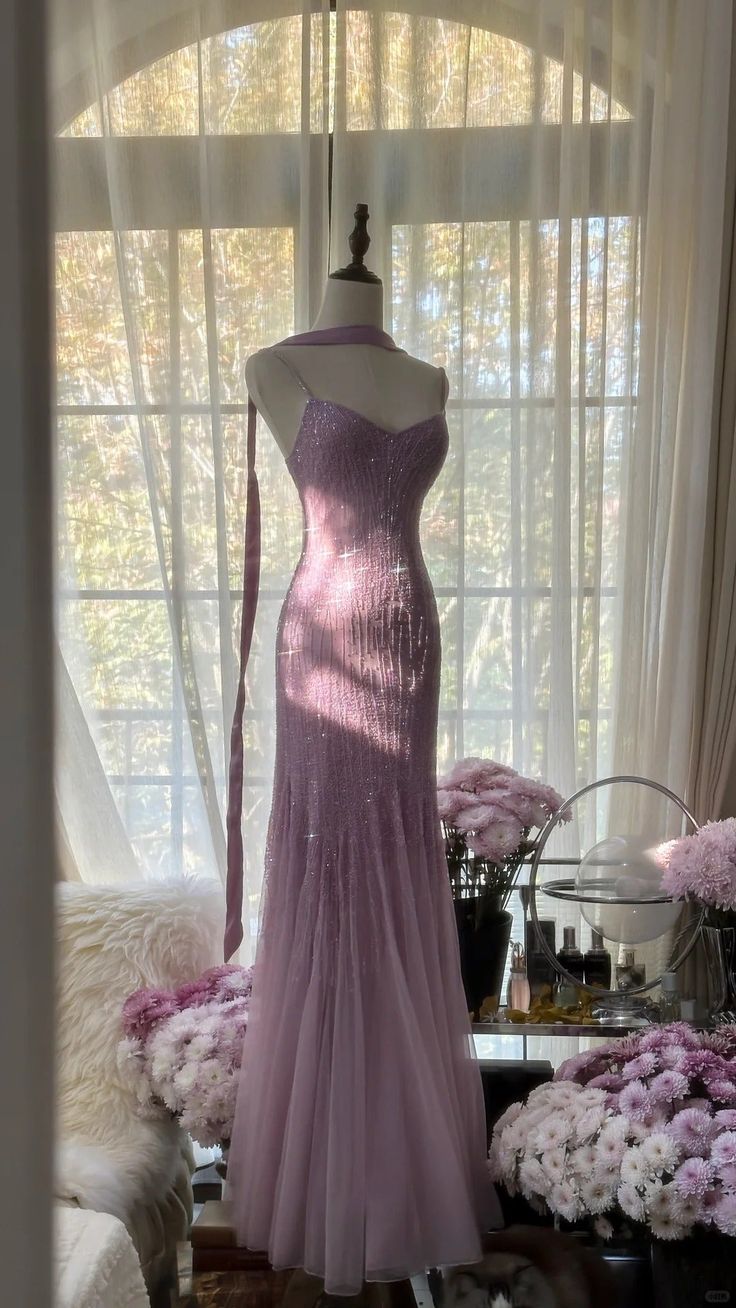 Purple Elegant Mermaid Spaghetti Strap Tulle Sequin Prom Dress Evening Gown fg7613