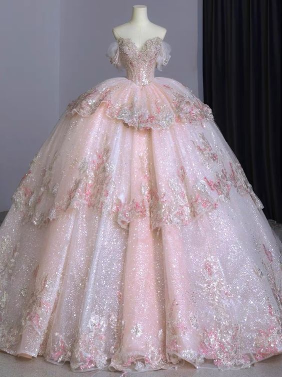 Ball Gown Sweet 16 Dress Off the Shoulder Pink Sweet 16 Dresses fg5837