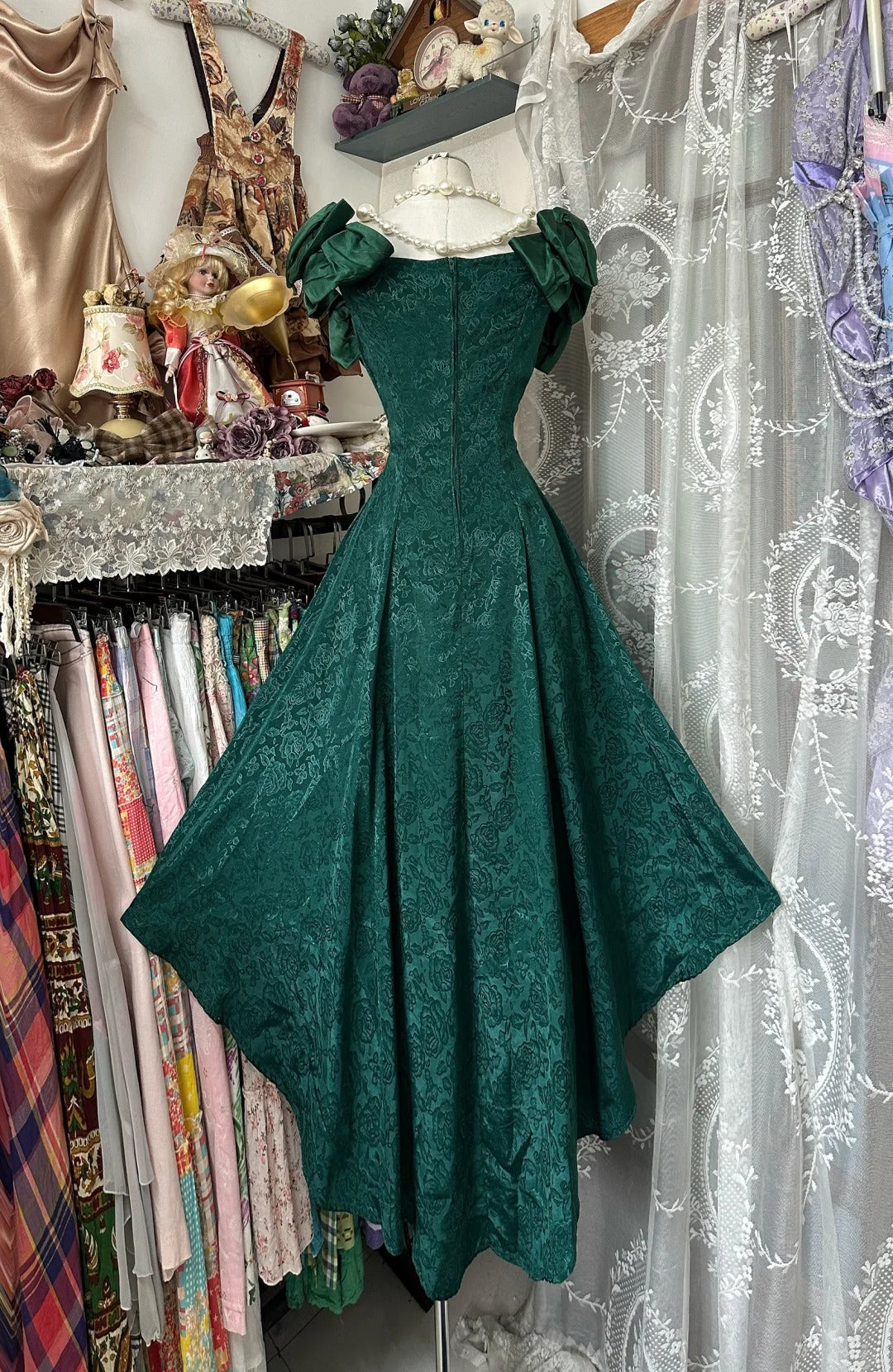 A Line Dark Green Vintage Evening Dress Elegant Sleeveless Prom Dress fg8175