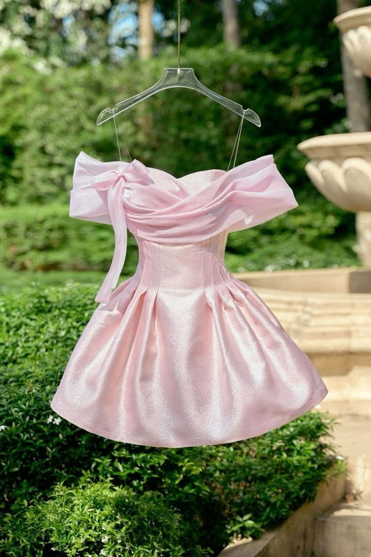 A Line Pink Off Shoulder Homecoming Dress Short Party Dress    fg7634