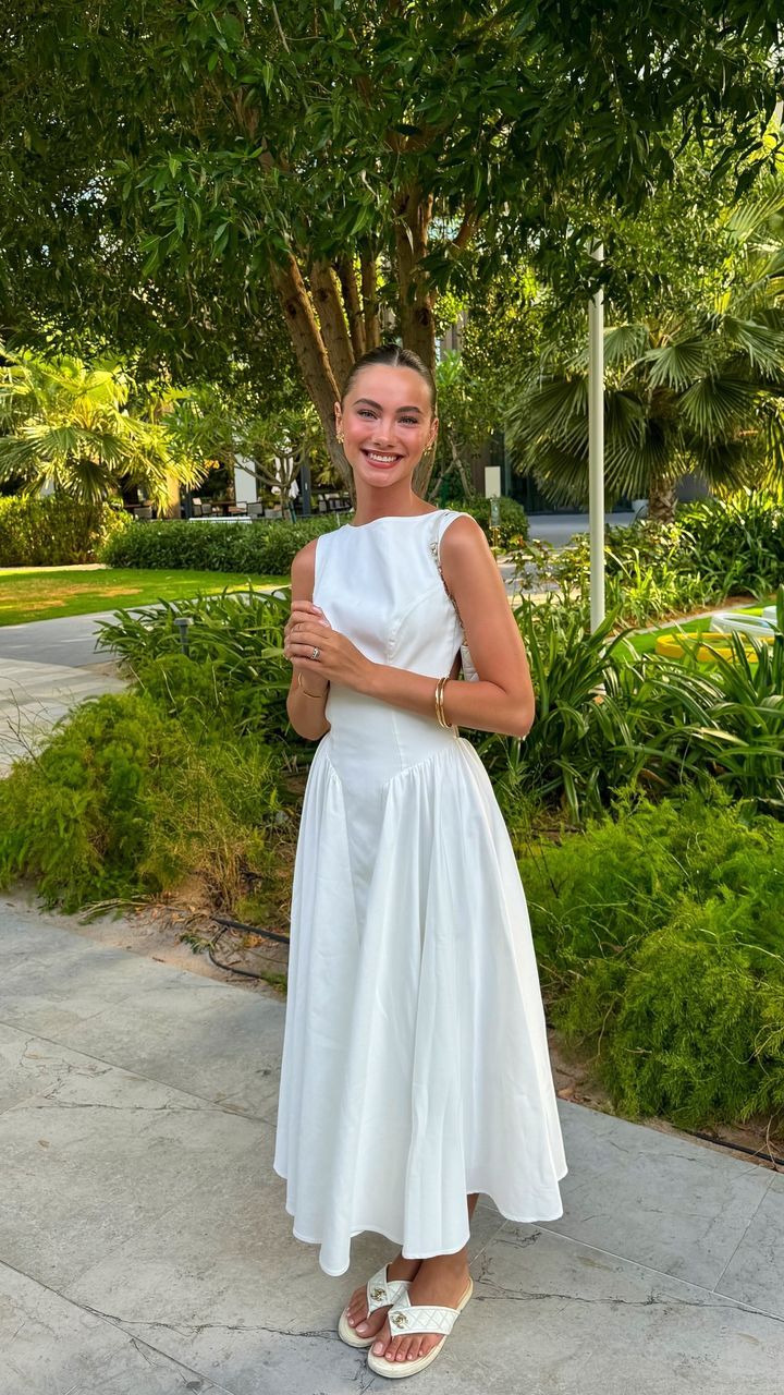 Women's White Backless Long Dress Elegant Sleeveless O-Neck Fashion Party Holiday Dress fg7434