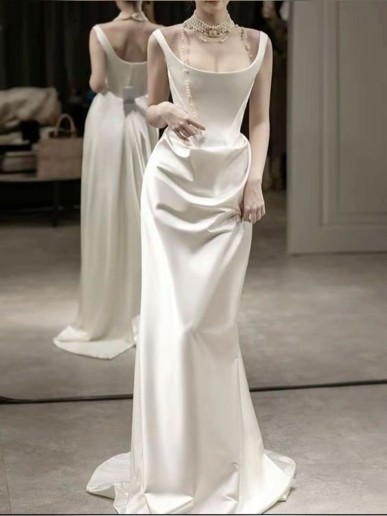 Simple Mermaid White Prom Dresses Wedding Dress fg6083