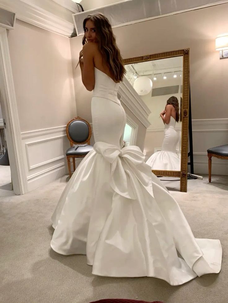 Mermaid Strapless Long Sleeveless Simple Wedding Dresses fg6123