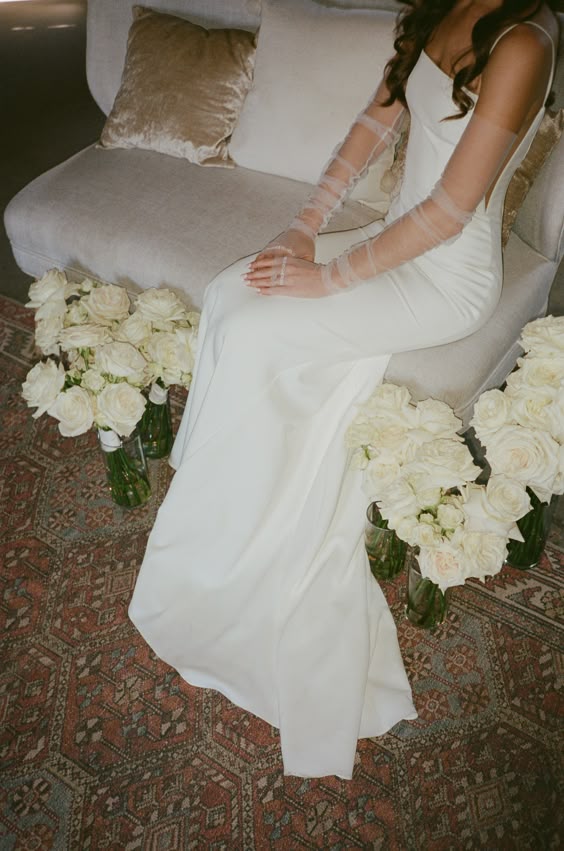 White Satin Simple Mermaid Bridal Dresses Wedding Gown fg6564
