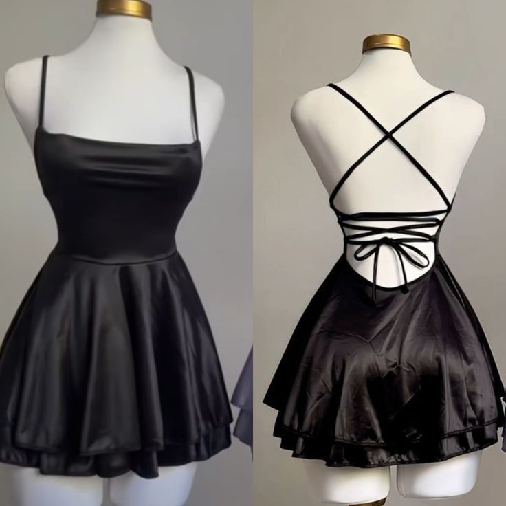 Vintage A line Black Birthday Outfits Satin Homecoming Dress fg6126