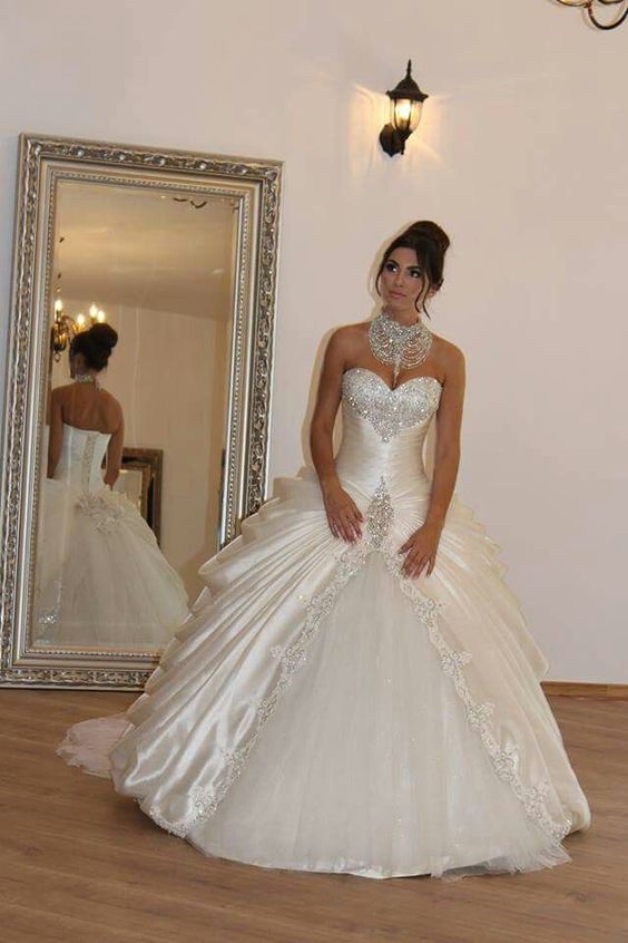 Floor-Length Ball Gown Sweetheart Tulle Sleeveless Ruffles Wedding Dresses fg6117