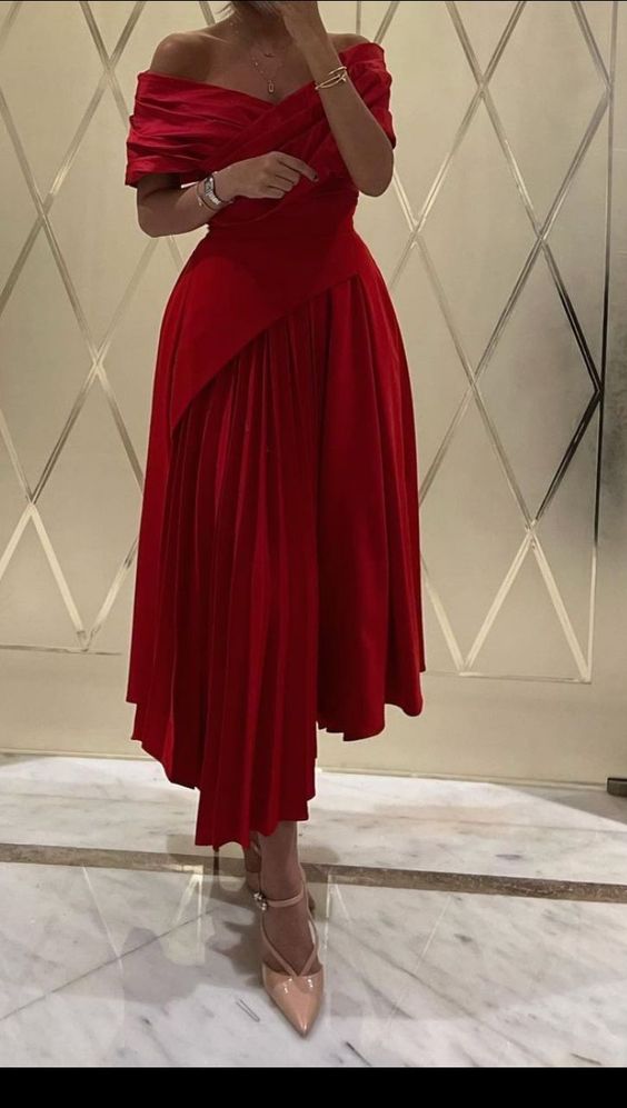Chiffon Pleated Muslim Evening Dresses Off Shoulder A-Line Prom Party Gowns fg6103