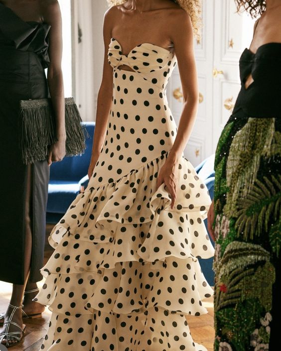 Strapless Polka Dots Dress Fashion Prom Evening Dresses For Women fg6236