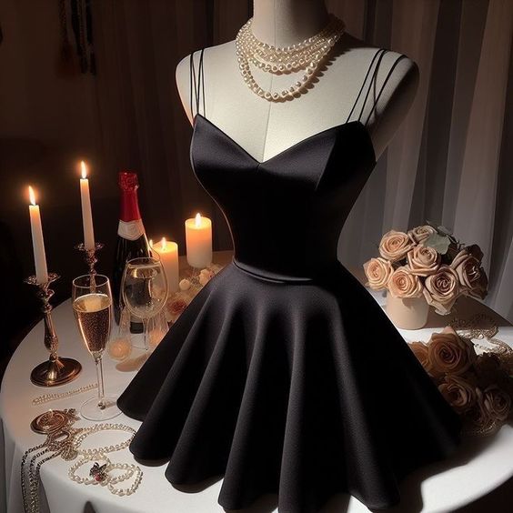 A line Black Birthday Outfits Black Homecoming Dress fg6128
