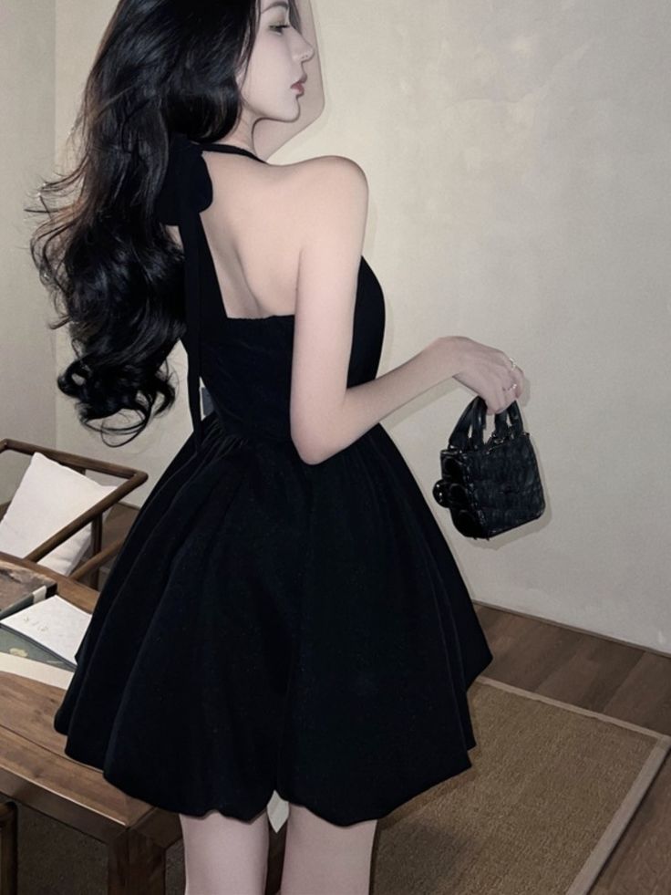 Halter Black Short Dress Women New Summer Sleeveless A-line Evening Party Dresses fg6144