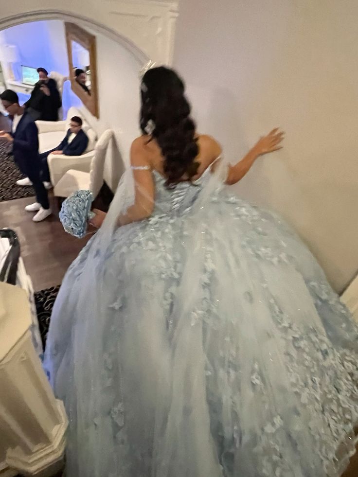 Light Blue Appliques Tulle Lace Quinceanera Dress Ball Gown fg6061