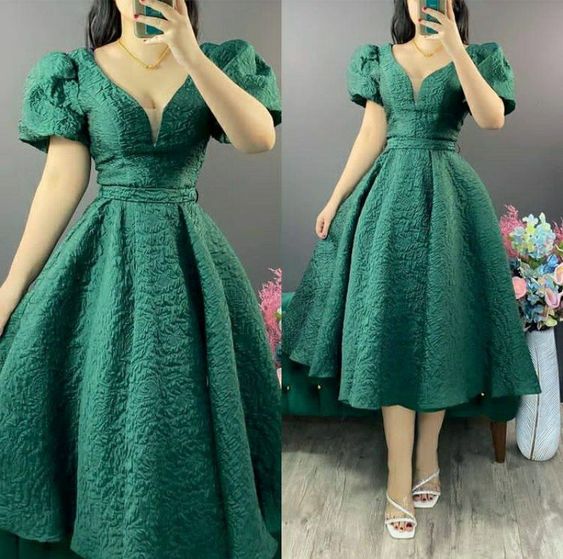 A line Green Mid Length Dress Prom Evening Dresses For Women fg6235