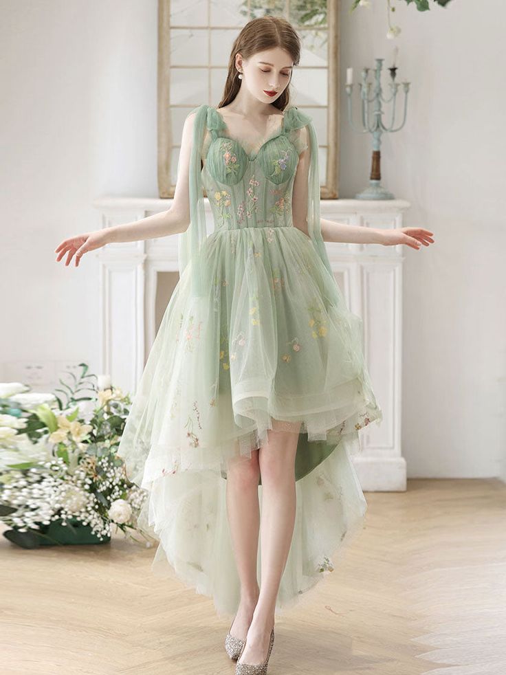 A-Line High Low Lace Short Prom Dress, Lace Homecoming Dress fg6050