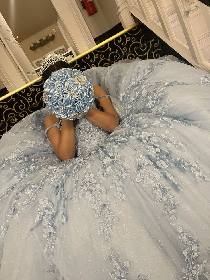 Light Blue Appliques Tulle Lace Quinceanera Dress Ball Gown fg6061