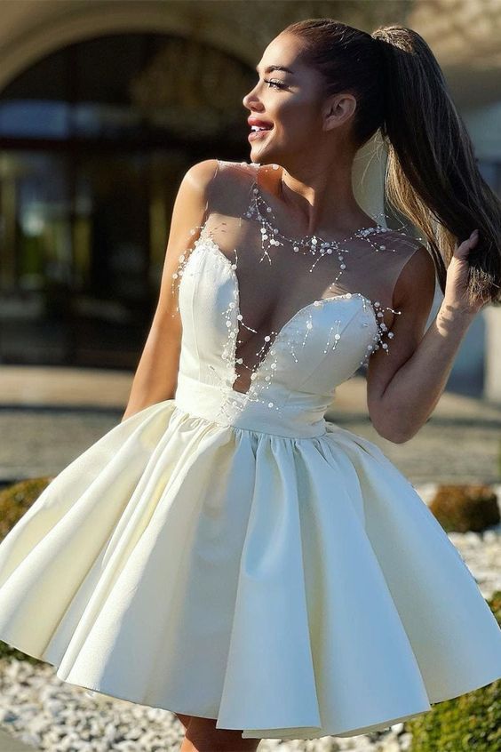 New Mini Homecoming Dress Transparent Tulle Jewel Sweetheart Satin Graduation Dresses fg6238