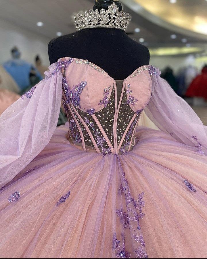 Princess 3D Butterfly Beading Crystal Ball Gown Quinceanera Dresses Illusion Sequined Appliques Lace Corset Vestidos De 15 Años fg5467