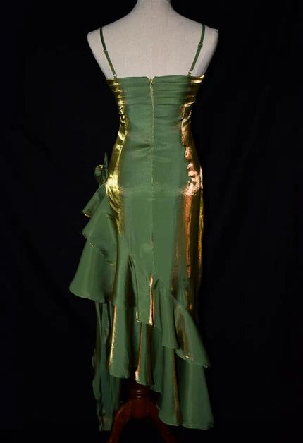 Charming Mermaid High Low Satin Straps Party Dress Vintage Style Prom Dress fg5848